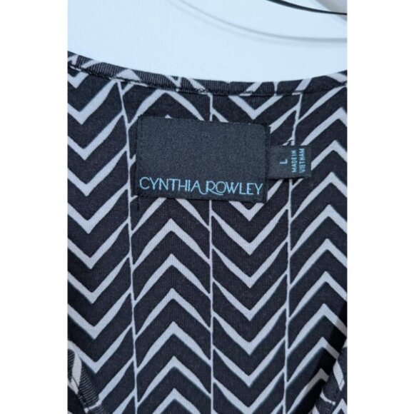 Cynthia Rowley black & white chevron stripe wrap dress tie waist Wom Large - Picture 9 of 9